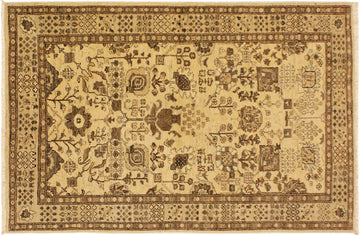 handmade Traditional Kafkaz Chobi Ziegler Tan Lt. Brown Hand Knotted RECTANGLE 100% WOOL area rug 4 x 6